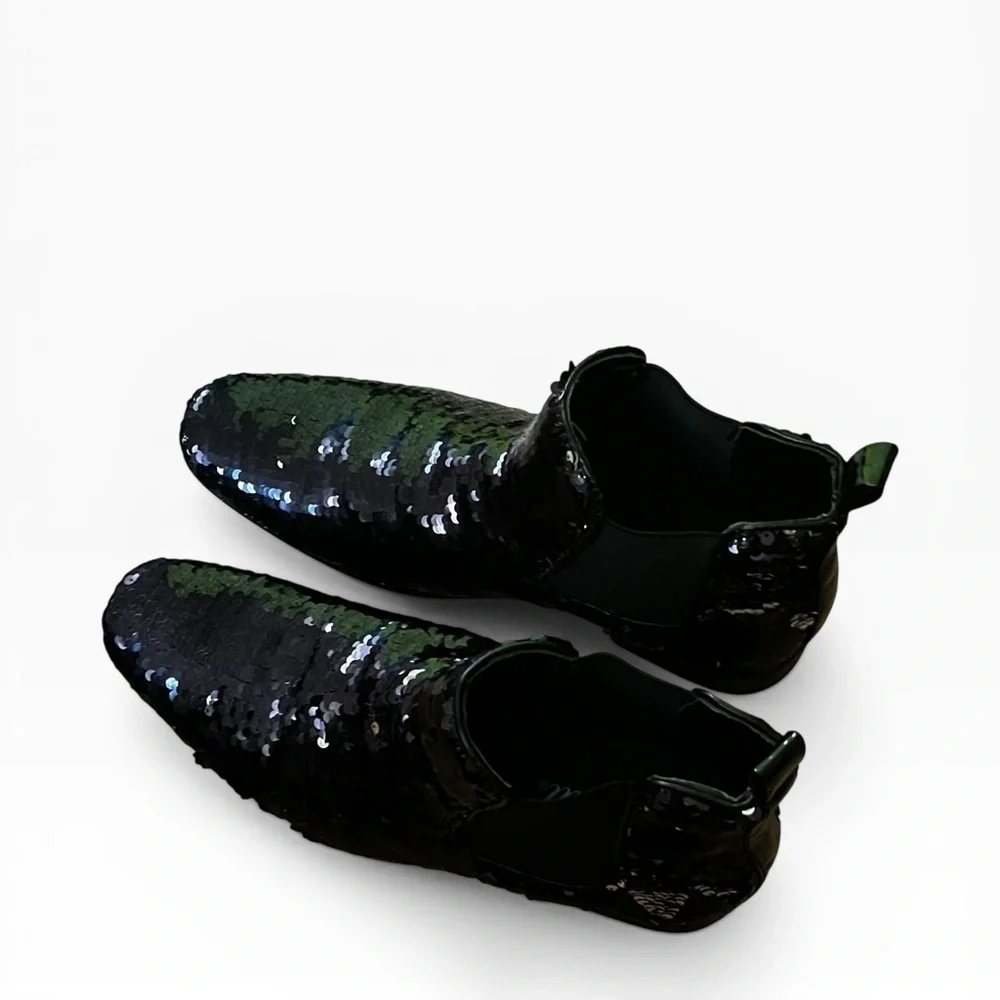 Amali black sequins sparkle ankle boots men formal prom evening like new 9.5